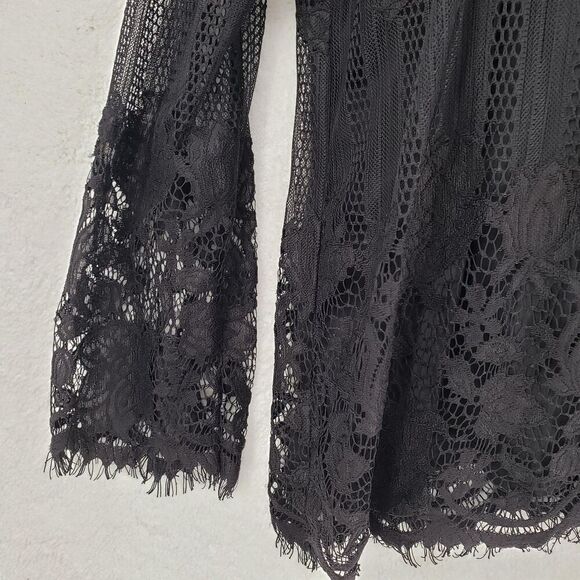 Ultra Pink Blouse Women Large Black Lace Sheer Fairy Faerie long sleeve Goth - Picture 3 of 10